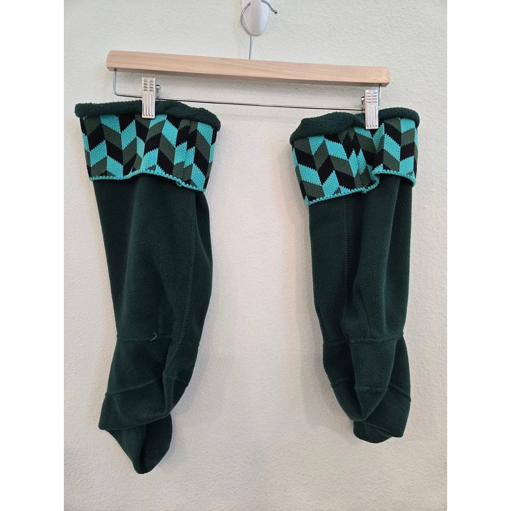 Hunter Tall Boot Socks Fleece Liners Green Chevron Knit Cuff XL